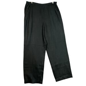 Bloomingdales Pants Womens 12 Black Linen Relaxed Wide Leg Side Zip Pockets